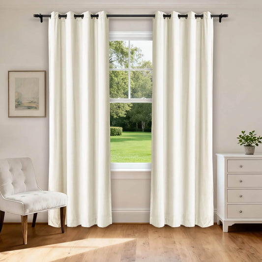 MJ11 Soft Velvet Blackout Drapes For Living Room Bedroom Grommet - Cololeaf -- 1# Off White