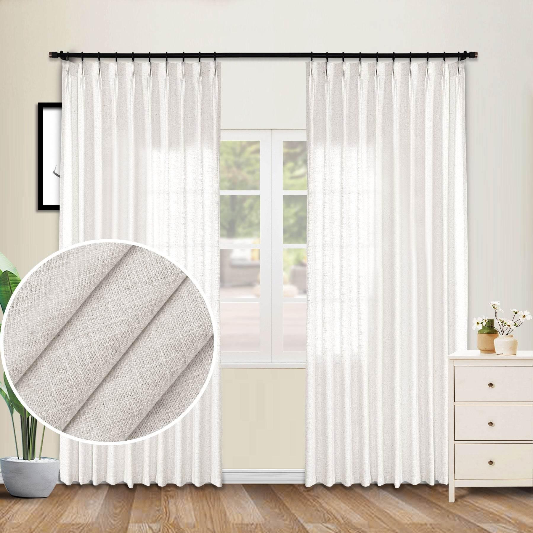 1908 Linen Blend Unlined Breathable & Natural Curtain Pinch Pleat - Cololeaf -- #1 Beige White