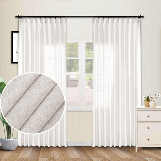 1908 Linen Blend Unlined Breathable & Natural Curtain Pinch Pleat - Cololeaf -- #1 Beige White