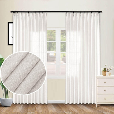 1908 Linen Blend Unlined Breathable & Natural Curtain Pinch Pleat - Cololeaf -- #1 Beige White