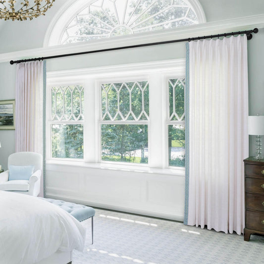 1908 Linen Blend Unlined Breathable & Natural Curtain Pinch Pleat with Trim Border - Cololeaf -- #0 Snow White