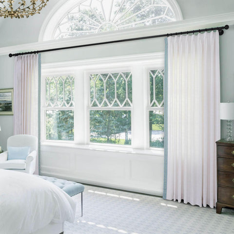 1908 Linen Blend Unlined Breathable & Natural Curtain Pinch Pleat with Trim Border - Cololeaf -- #0 Snow White