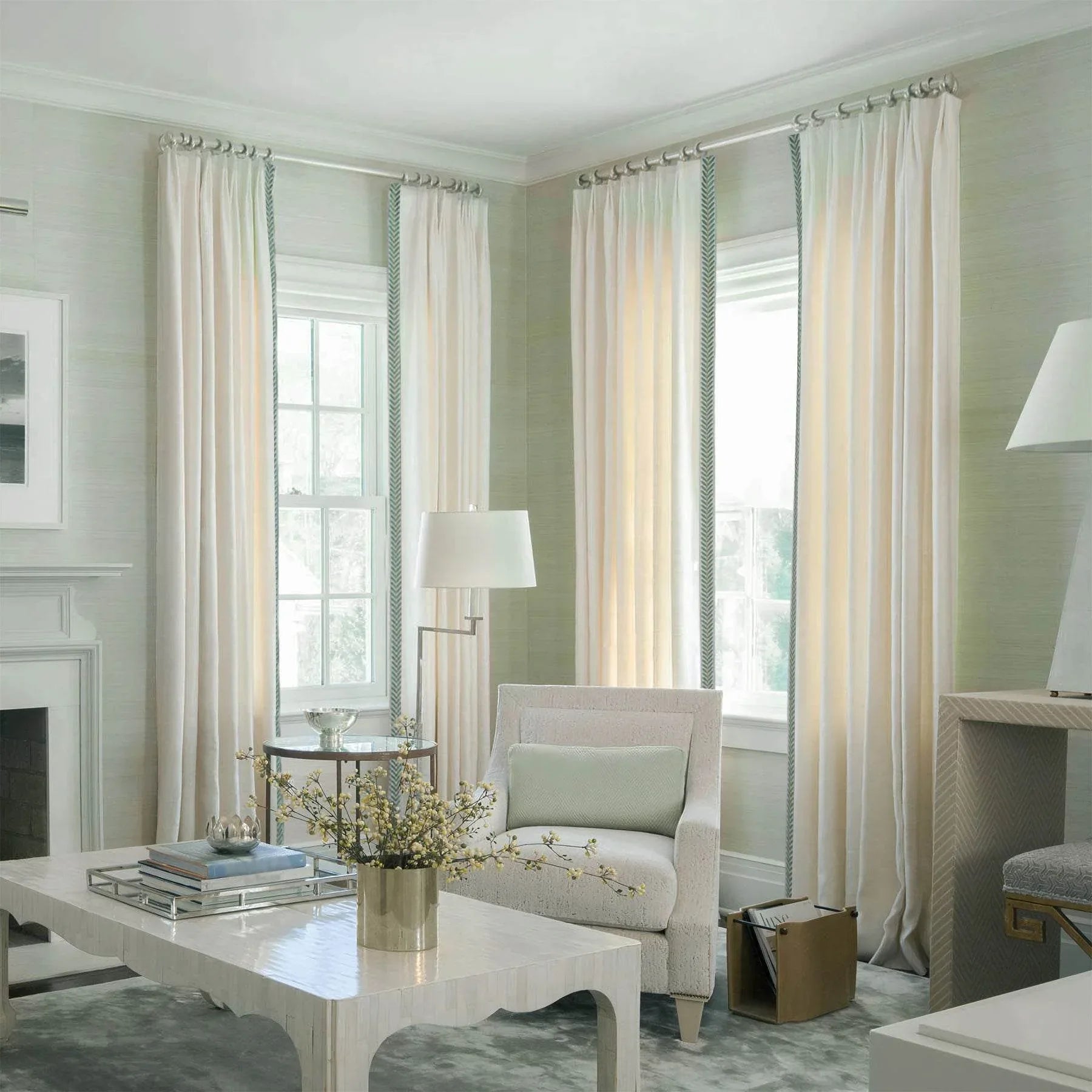 1908 Linen Blend Unlined Breathable & Natural Curtain Pinch Pleat with Trim Border - Cololeaf -- #0 Snow White