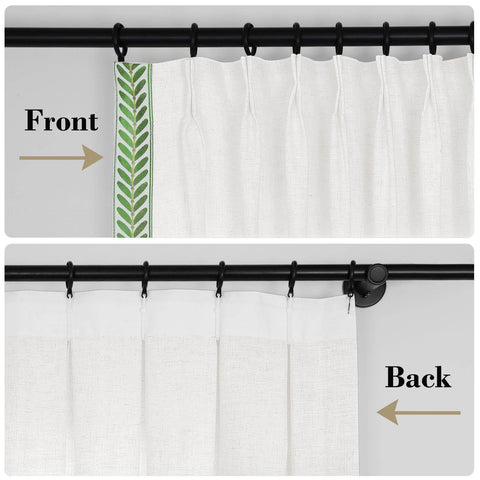 1908 Linen Blend Unlined Breathable & Natural Curtain Pinch Pleat with Trim Border - Cololeaf -- #0 Snow White