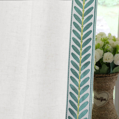 1908 Linen Blend Unlined Breathable & Natural Curtain Pinch Pleat with Trim Border - Cololeaf -- #0 Snow White