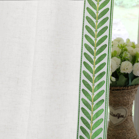 1908 Linen Blend Unlined Breathable & Natural Curtain Pinch Pleat with Trim Border - Cololeaf -- #0 Snow White