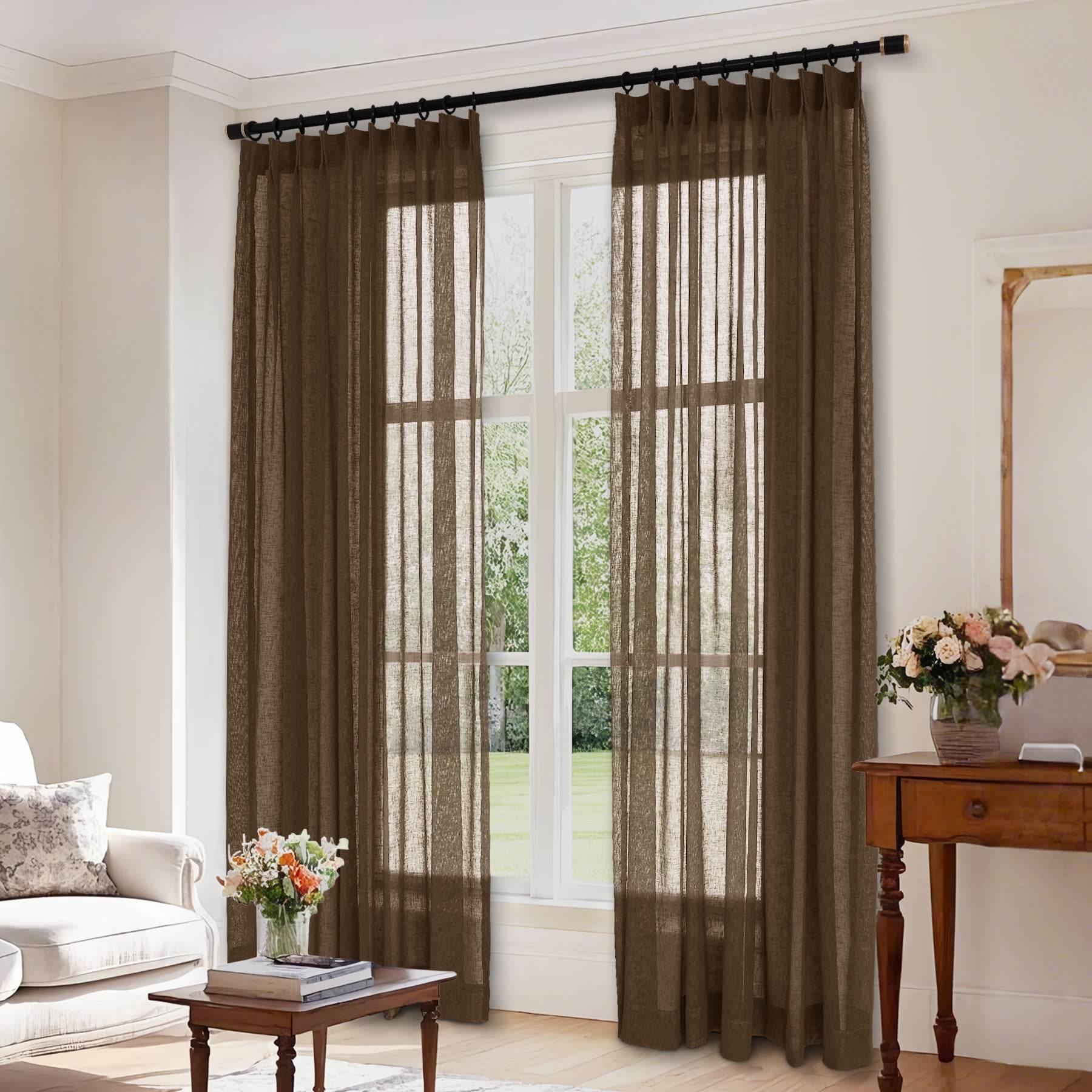 B01 Linen Textured Airy Sheer Curtain Pinch Pleat - Cololeaf -- #30 Light Grey