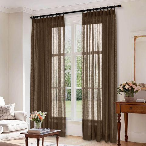 B01 Linen Textured Airy Sheer Curtain Pinch Pleat - Cololeaf -- #30 Light Grey