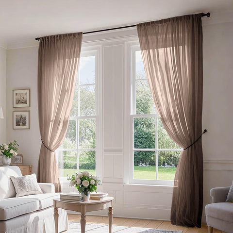 B01 Linen Textured Airy Sheer Curtain Pinch Pleat - Cololeaf -- #30 Light Grey