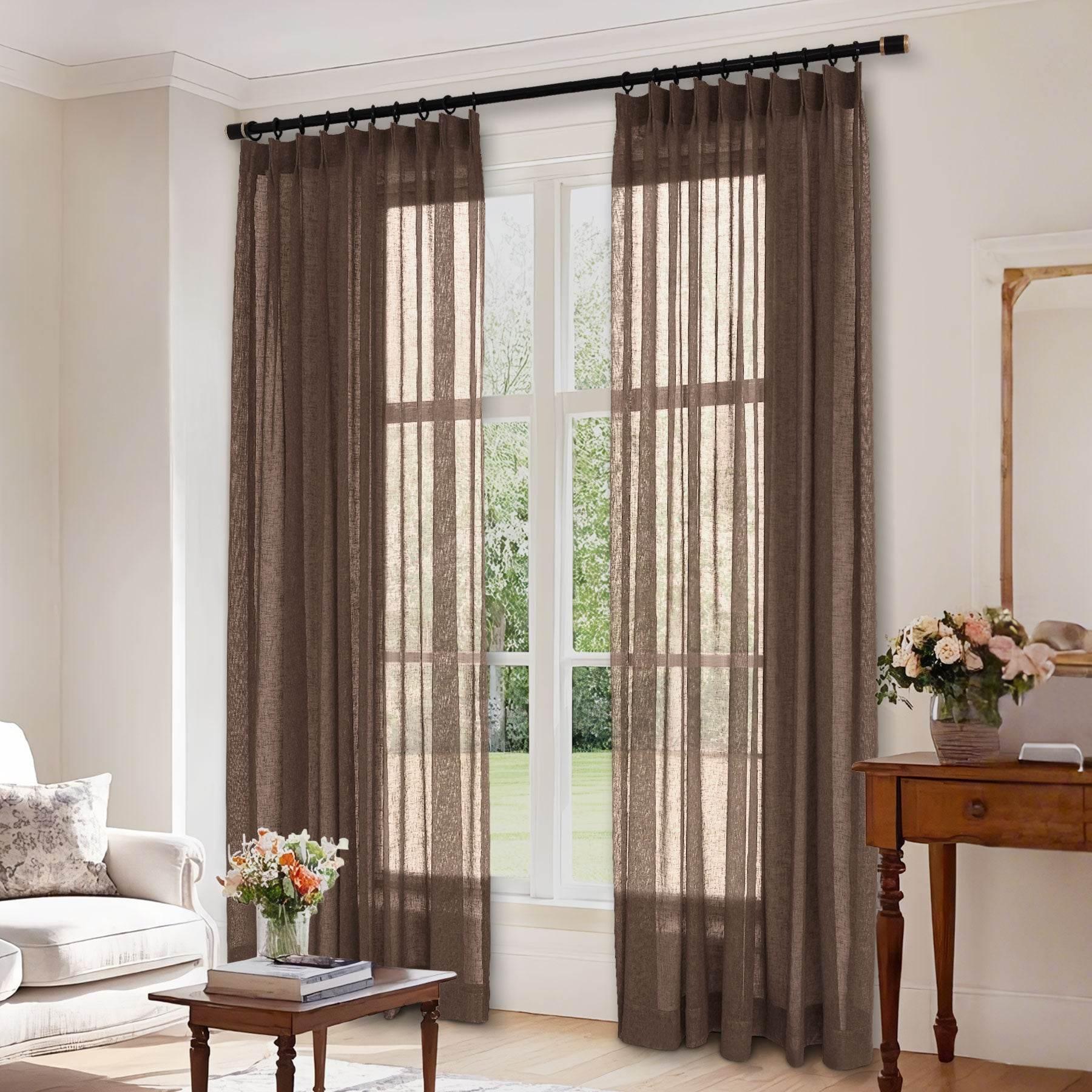B01 Linen Textured Airy Sheer Curtain Pinch Pleat - Cololeaf -- #30 Light Grey