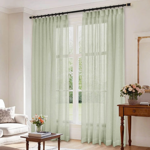 B01 Linen Textured Airy Sheer Curtain Pinch Pleat - Cololeaf -- #30 Light Grey