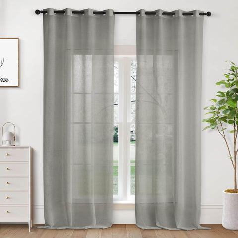 B01 Linen Textured Airy Sheer Curtain Grommet - Cololeaf -- #30 Light Grey