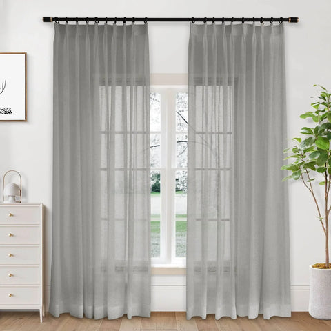 B01 Linen Textured Airy Sheer Curtain Pinch Pleat - Cololeaf -- #30 Light Grey