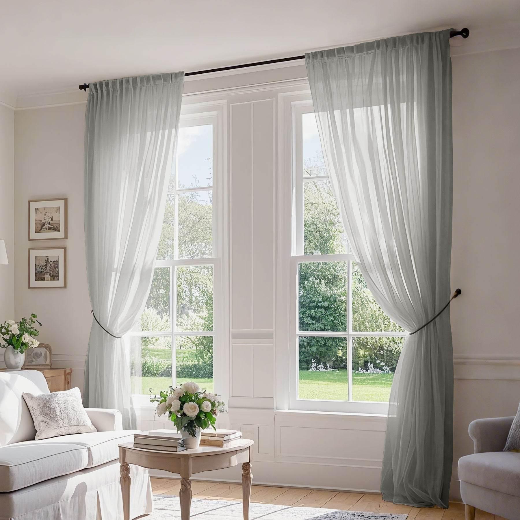 B01 Linen Textured Airy Sheer Curtain Pinch Pleat - Cololeaf -- #30 Light Grey