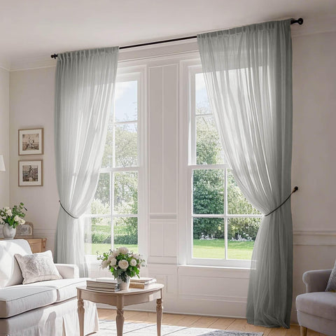 B01 Linen Textured Airy Sheer Curtain Pinch Pleat - Cololeaf -- #30 Light Grey