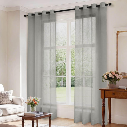 B01 Linen Textured Airy Sheer Curtain Grommet - Cololeaf -- #30 Light Grey