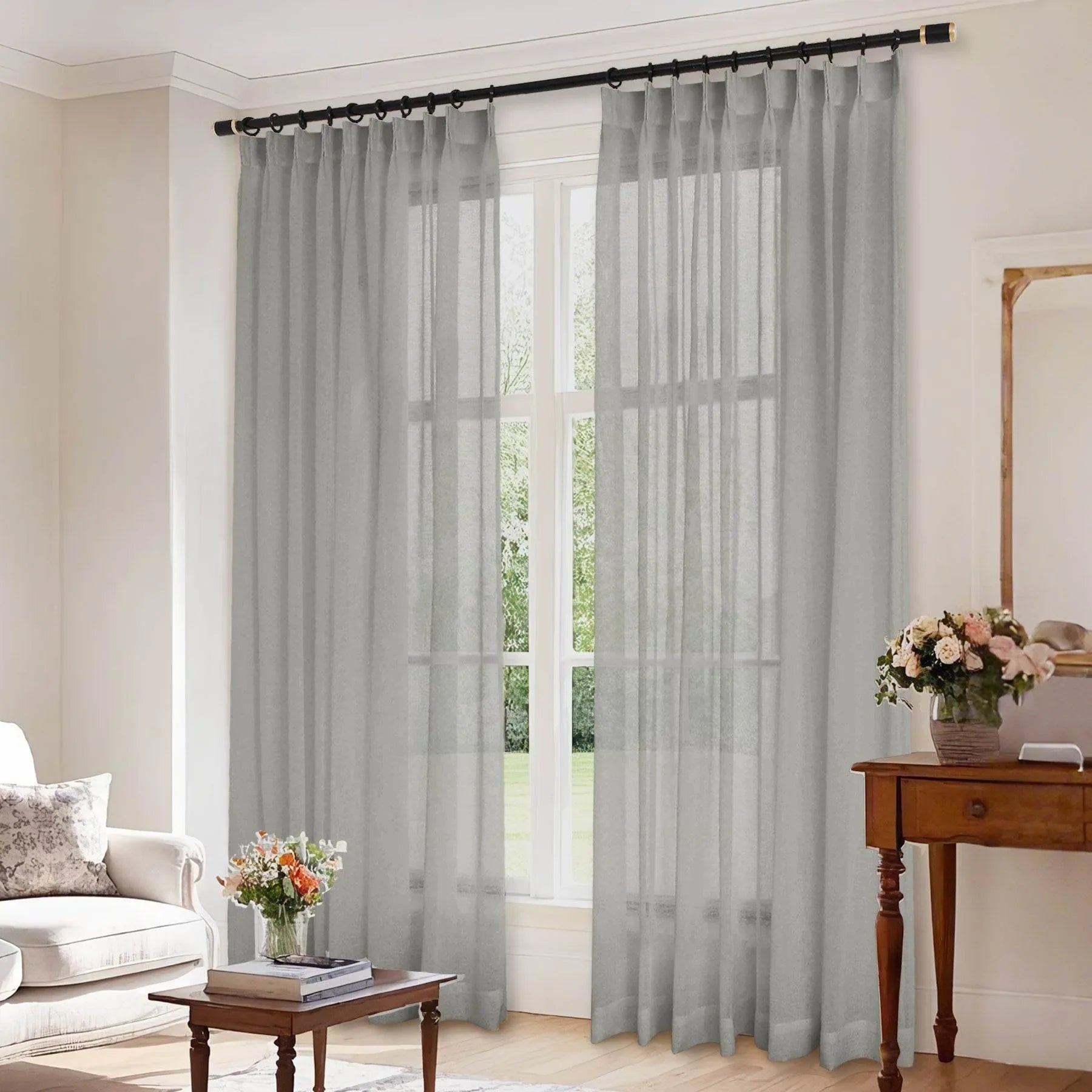 B01 Linen Textured Airy Sheer Curtain Pinch Pleat - Cololeaf -- #30 Light Grey