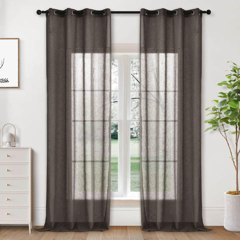 B01 Linen Textured Airy Sheer Curtain Grommet - Cololeaf -- #30 Light Grey