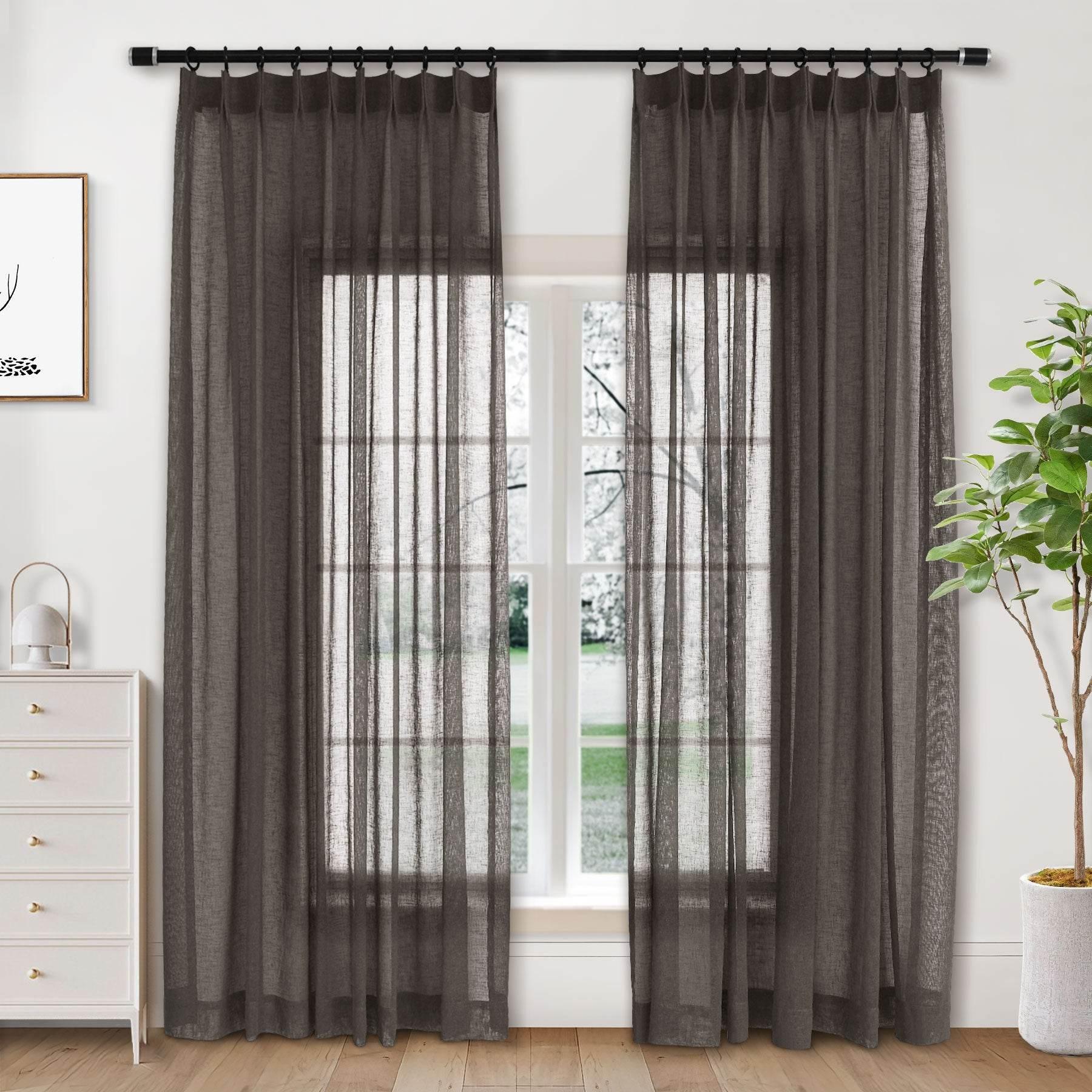 B01 Linen Textured Airy Sheer Curtain Pinch Pleat - Cololeaf -- #30 Light Grey