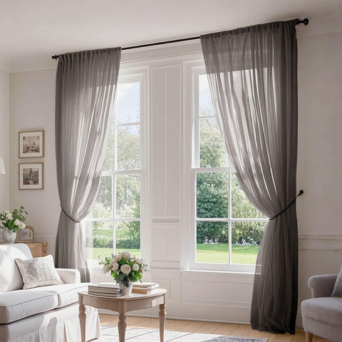 B01 Linen Textured Airy Sheer Curtain Pinch Pleat - Cololeaf -- #30 Light Grey