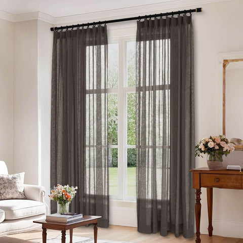 B01 Linen Textured Airy Sheer Curtain Pinch Pleat - Cololeaf -- #30 Light Grey