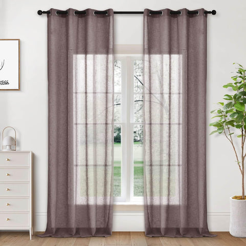 B01 Linen Textured Airy Sheer Curtain Grommet - Cololeaf -- #30 Light Grey