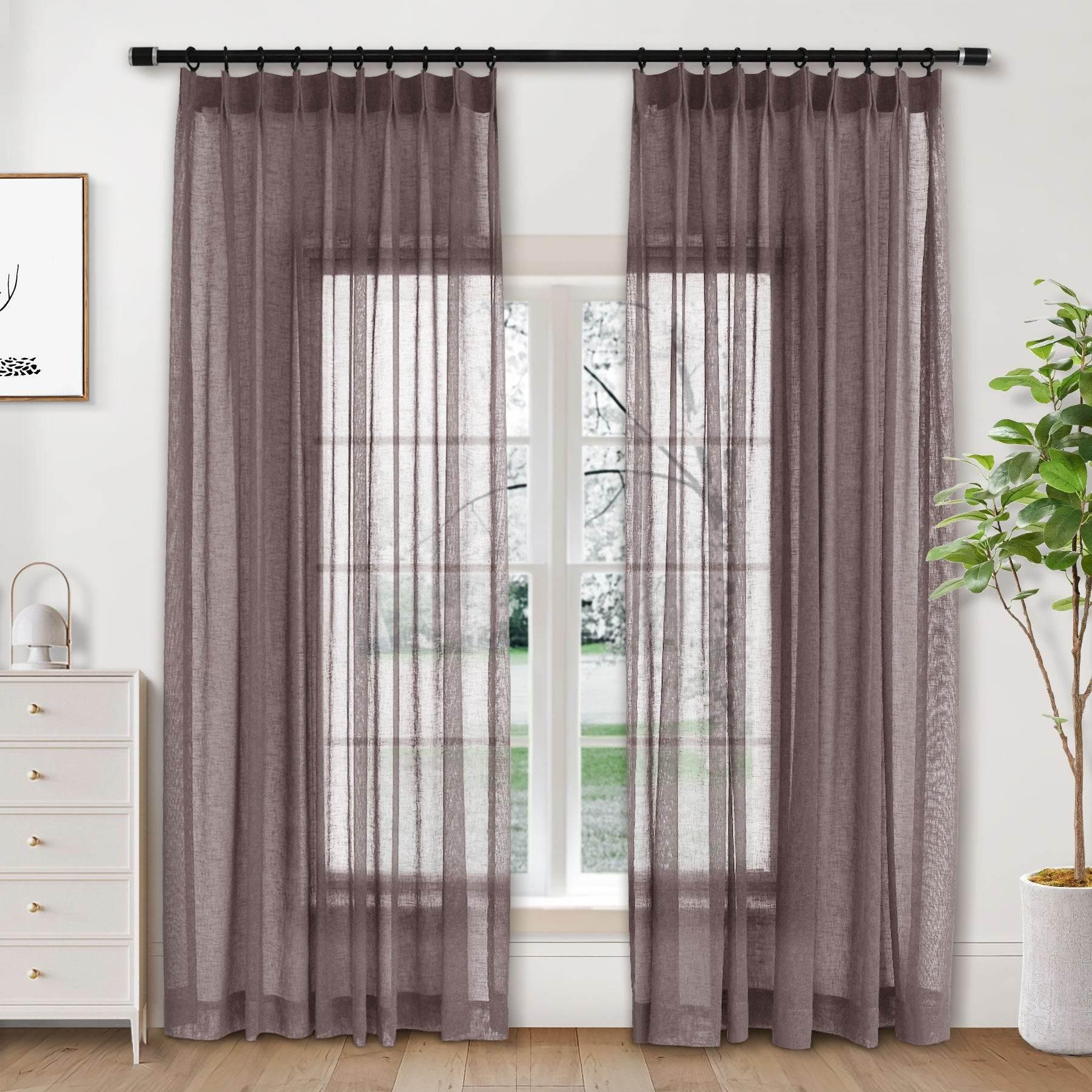 B01 Linen Textured Airy Sheer Curtain Pinch Pleat - Cololeaf -- #30 Light Grey