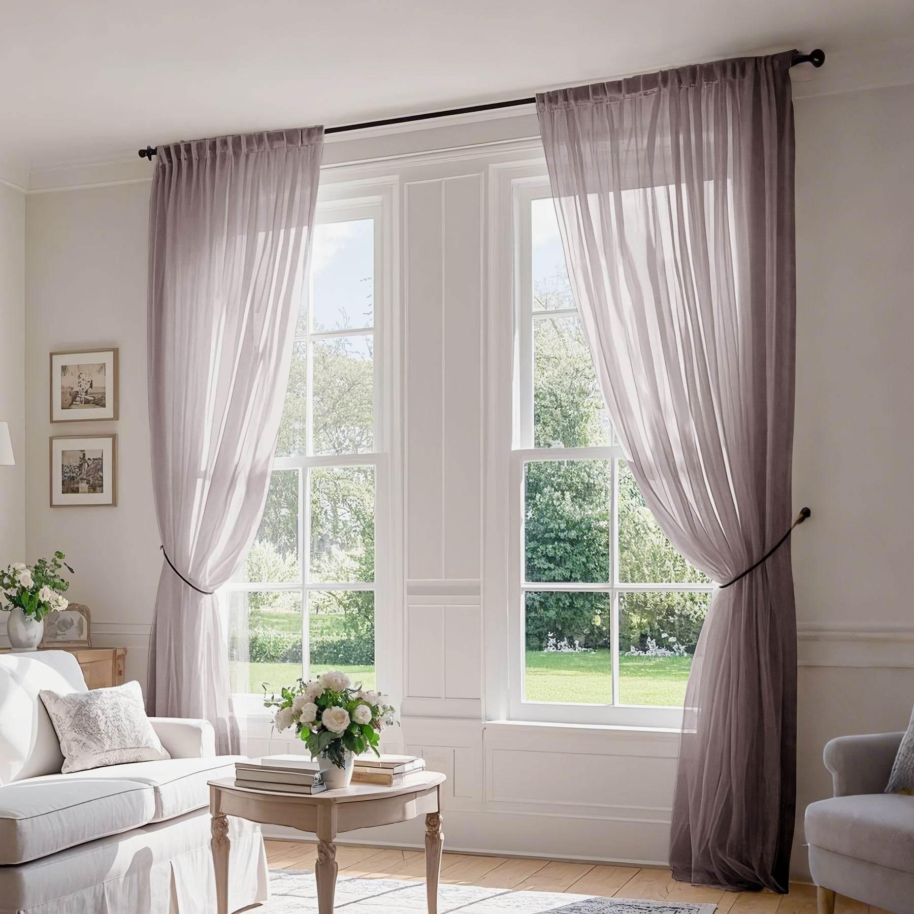 B01 Linen Textured Airy Sheer Curtain Pinch Pleat - Cololeaf -- #30 Light Grey