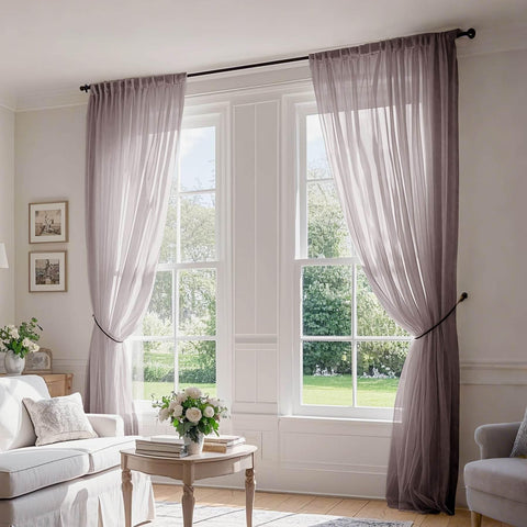 B01 Linen Textured Airy Sheer Curtain Pinch Pleat - Cololeaf -- #30 Light Grey