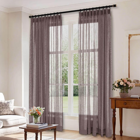 B01 Linen Textured Airy Sheer Curtain Pinch Pleat - Cololeaf -- #30 Light Grey