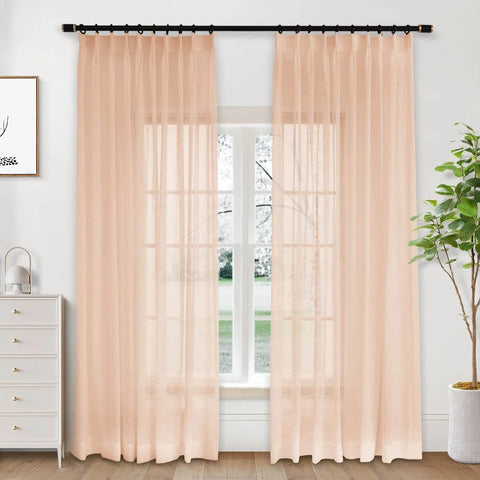 B01 Linen Textured Airy Sheer Curtain Pinch Pleat - Cololeaf -- #30 Light Grey