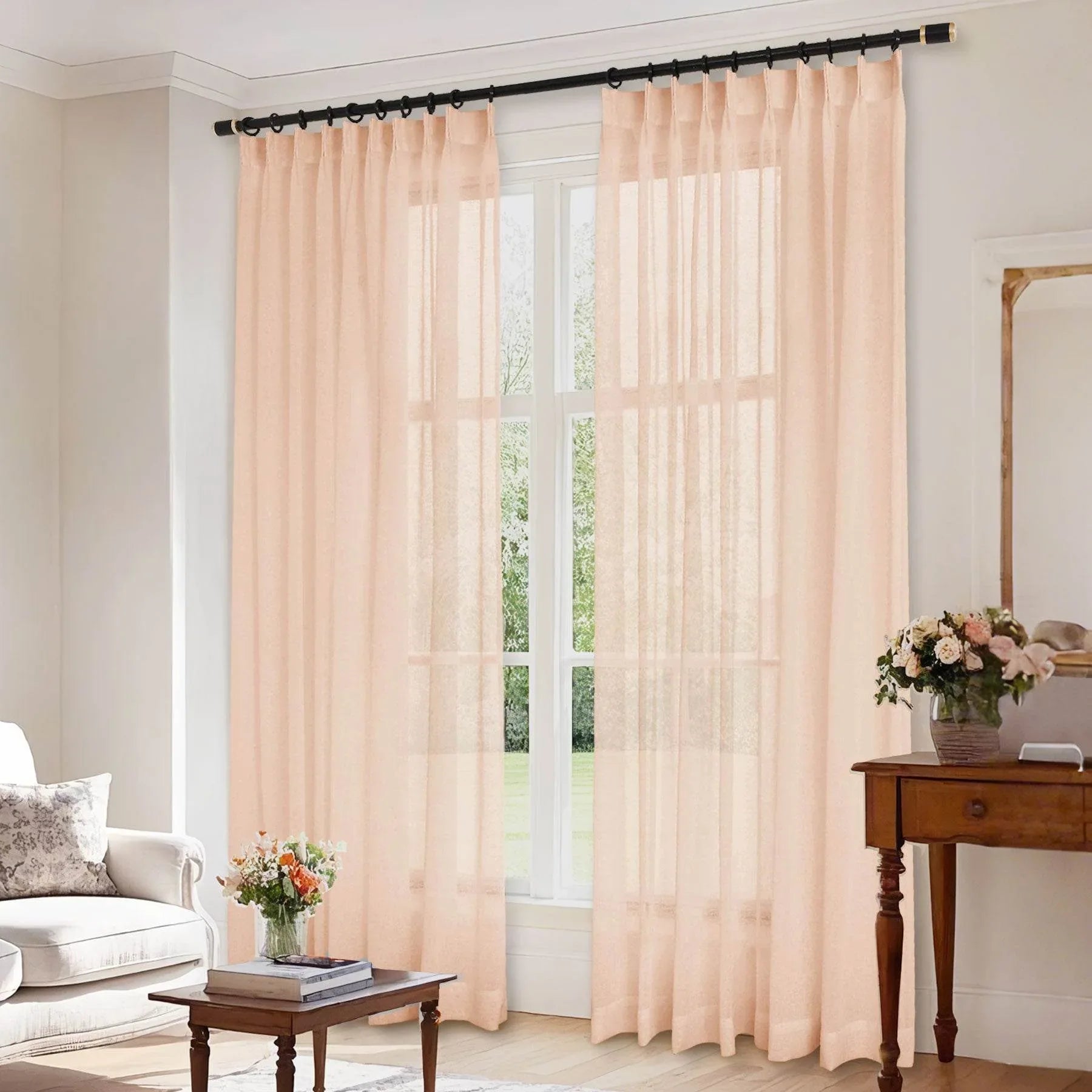 B01 Linen Textured Airy Sheer Curtain Pinch Pleat - Cololeaf -- #30 Light Grey