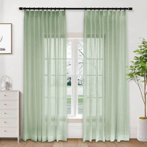 B01 Linen Textured Airy Sheer Curtain Pinch Pleat - Cololeaf -- #30 Light Grey