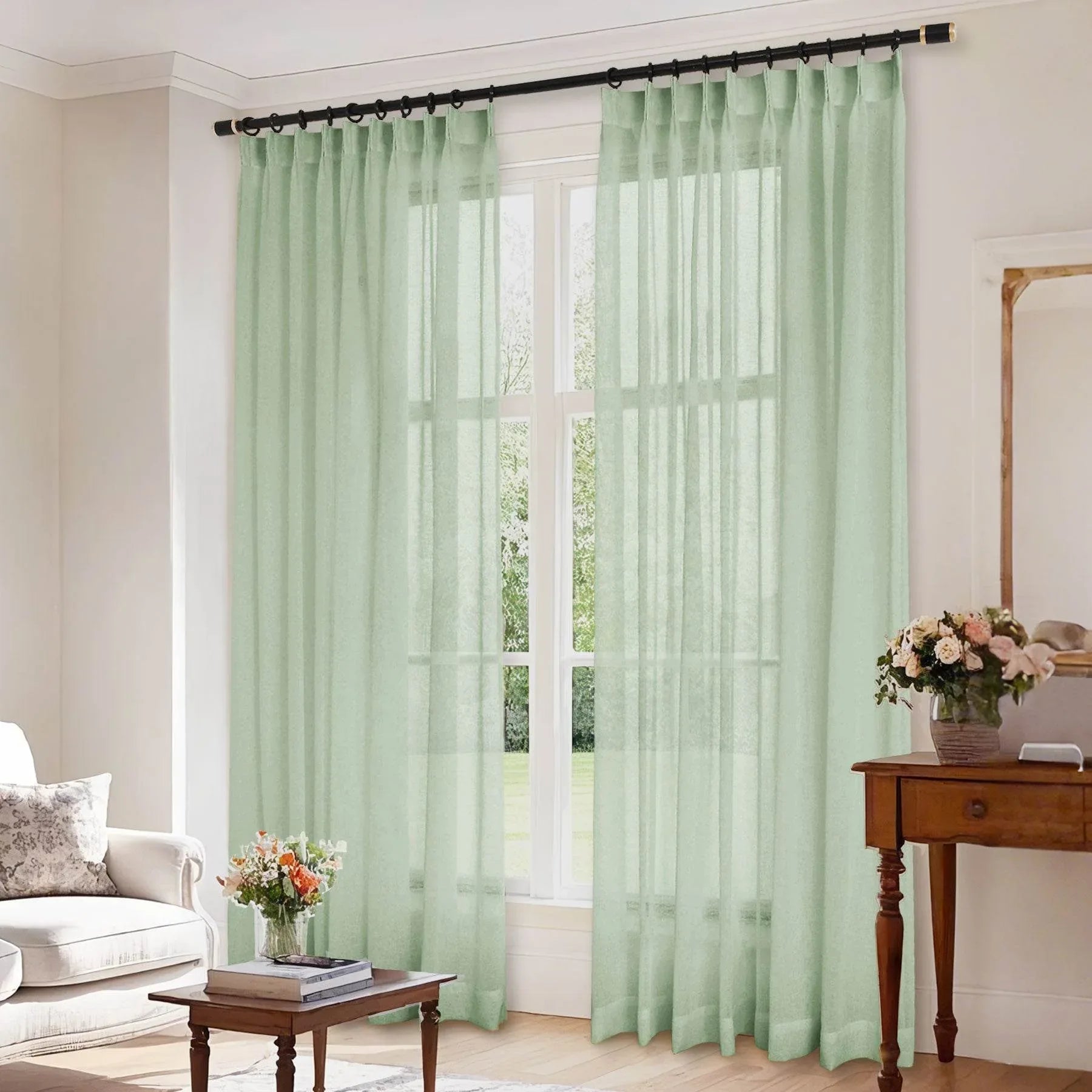 B01 Linen Textured Airy Sheer Curtain Pinch Pleat - Cololeaf -- #30 Light Grey