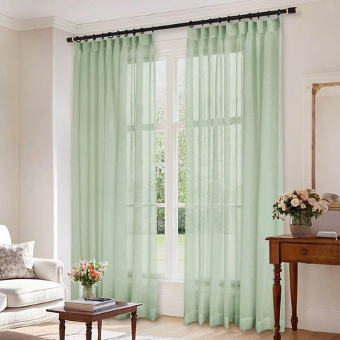 B01 Linen Textured Airy Sheer Curtain Pinch Pleat - Cololeaf -- #30 Light Grey
