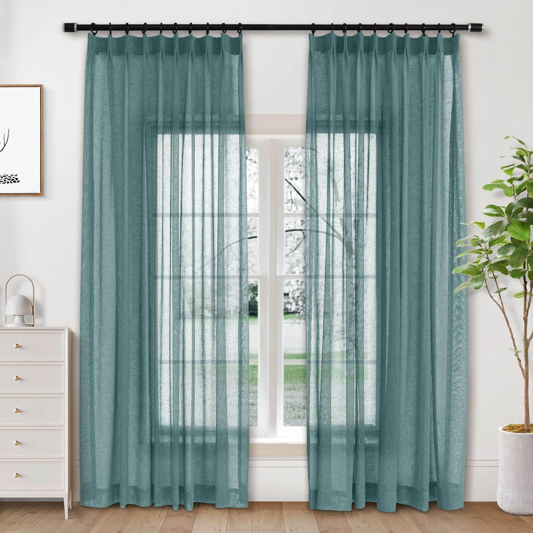 B01 Linen Textured Airy Sheer Curtain Pinch Pleat - Cololeaf -- #30 Light Grey