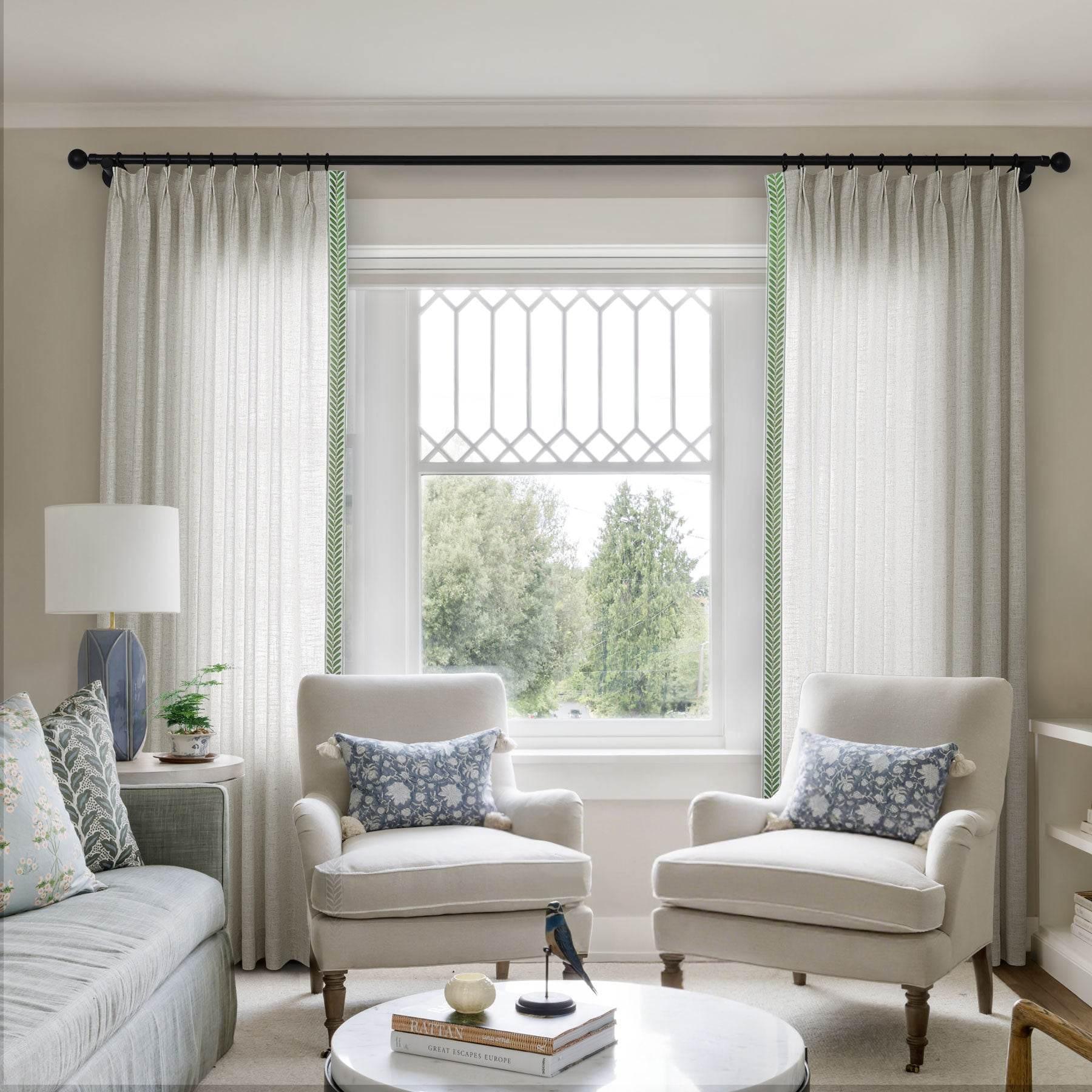 1908 Linen Blend Unlined Breathable & Natural Curtain Pinch Pleat with Trim Border - Cololeaf -- #0 Snow White