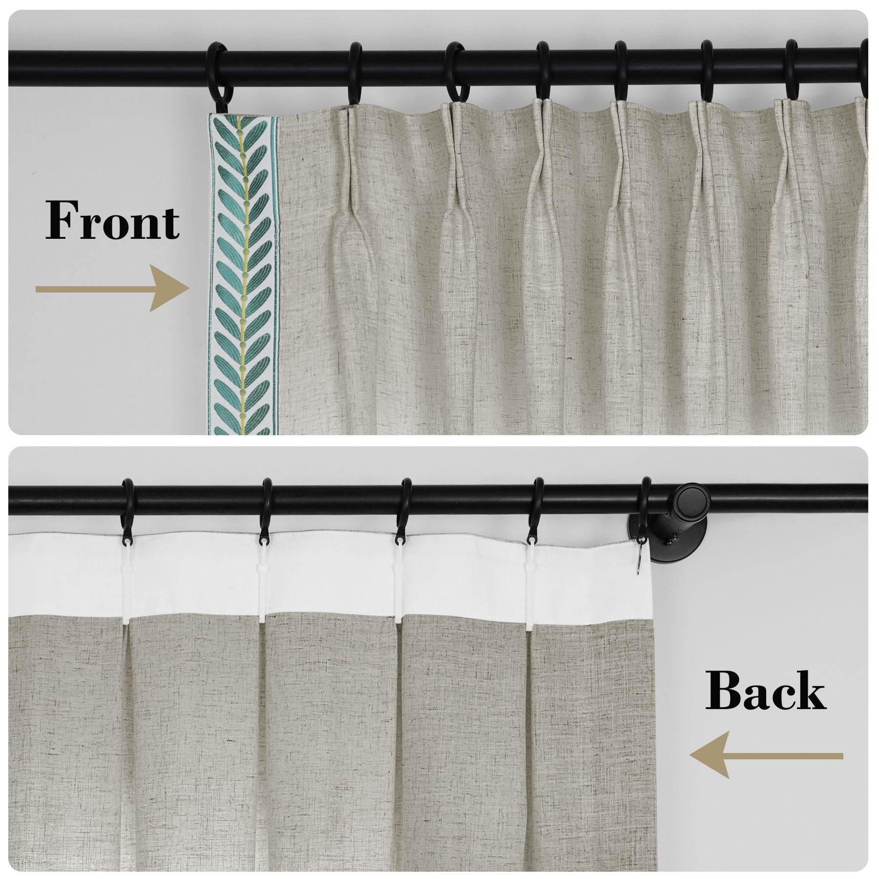 1908 Linen Blend Unlined Breathable & Natural Curtain Pinch Pleat with Trim Border - Cololeaf -- #0 Snow White