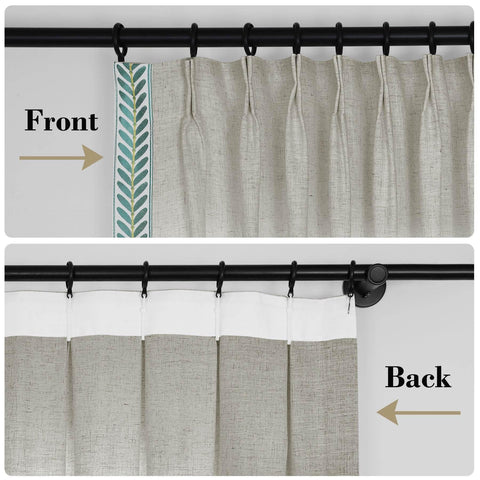 1908 Linen Blend Unlined Breathable & Natural Curtain Pinch Pleat with Trim Border - Cololeaf -- #0 Snow White