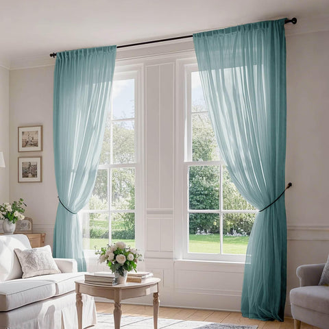 B01 Linen Textured Airy Sheer Curtain Pinch Pleat - Cololeaf -- #30 Light Grey
