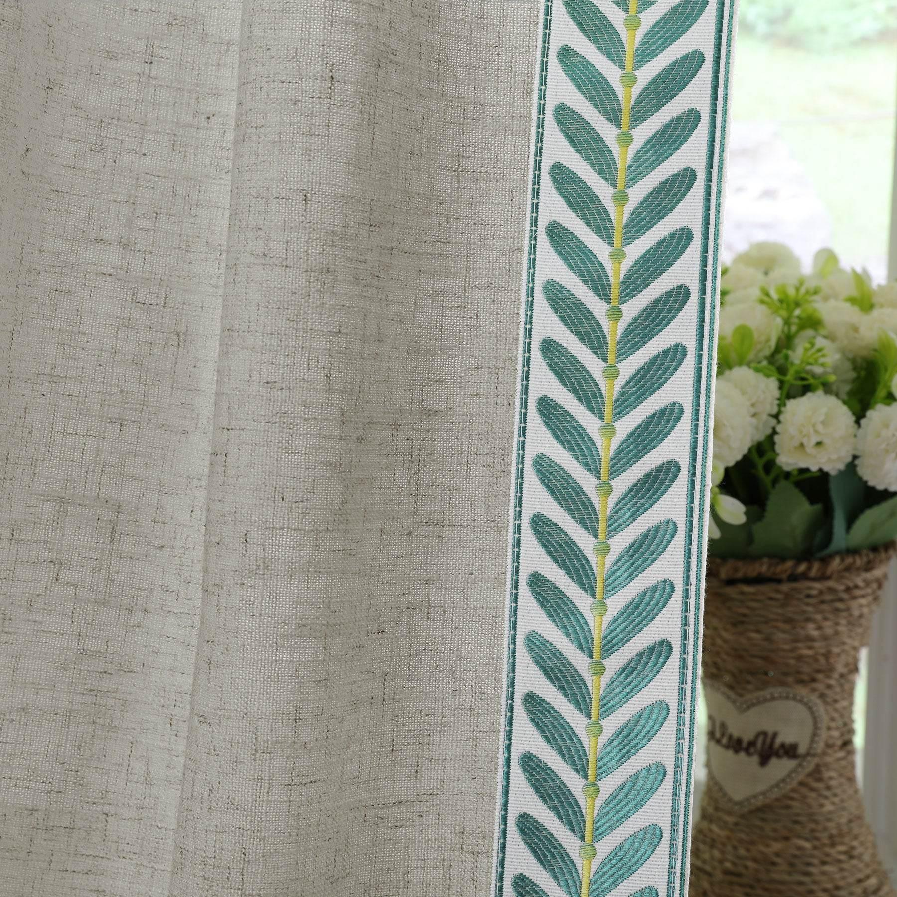 1908 Linen Blend Unlined Breathable & Natural Curtain Pinch Pleat with Trim Border - Cololeaf -- #0 Snow White