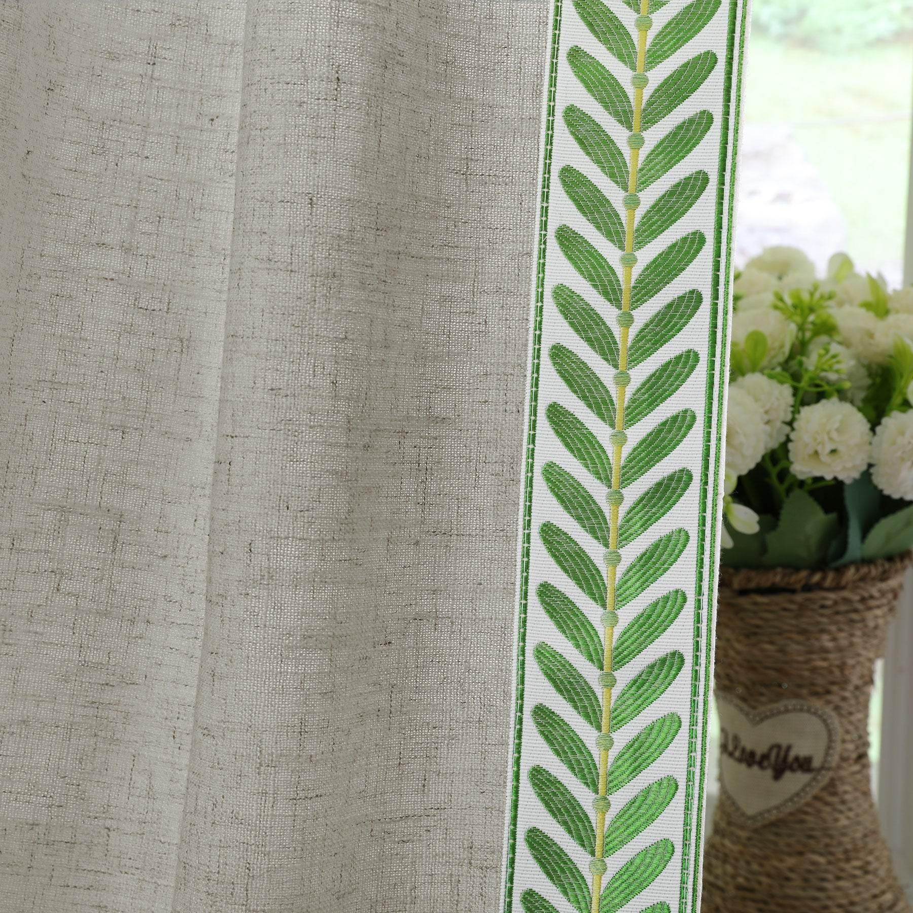 1908 Linen Blend Unlined Breathable & Natural Curtain Pinch Pleat with Trim Border - Cololeaf -- #0 Snow White