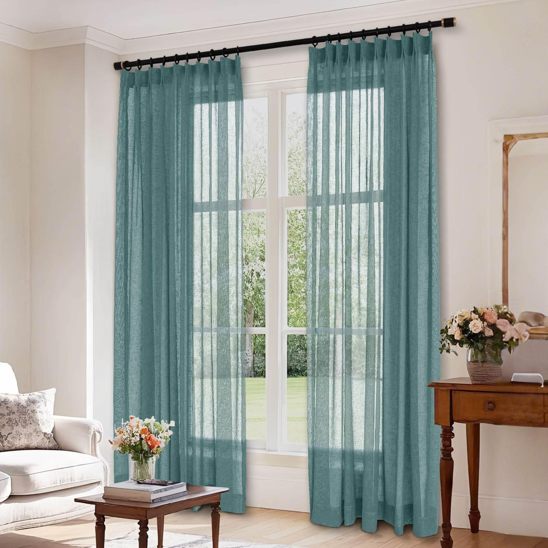 B01 Linen Textured Airy Sheer Curtain Pinch Pleat - Cololeaf -- #30 Light Grey