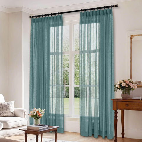 B01 Linen Textured Airy Sheer Curtain Pinch Pleat - Cololeaf -- #30 Light Grey
