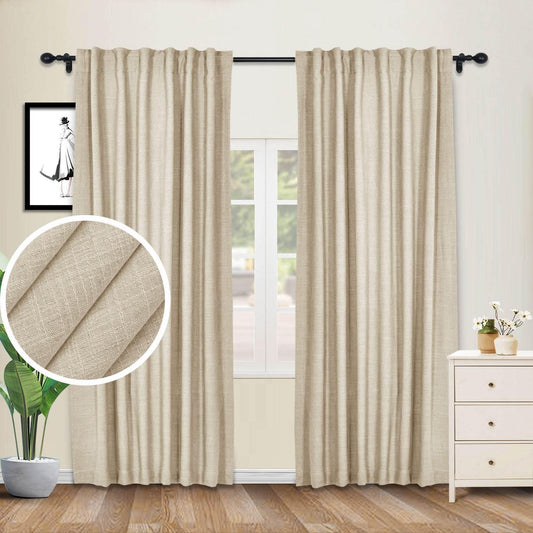 1908 Linen Blend Breathable & Natural Curtain Customizable - Cololeaf -- #1 Beige White