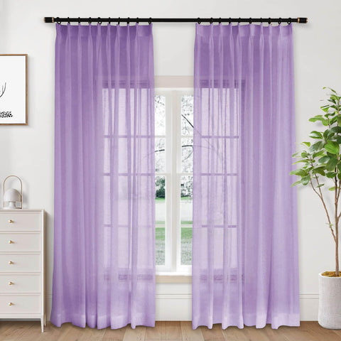 B01 Linen Textured Airy Sheer Curtain Pinch Pleat - Cololeaf -- #30 Light Grey