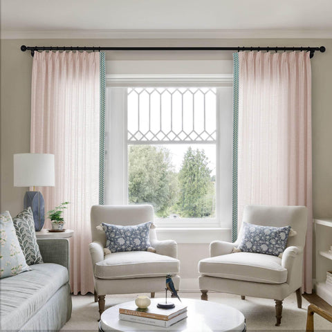 1908 Linen Blend Unlined Breathable & Natural Curtain Pinch Pleat with Trim Border - Cololeaf -- #0 Snow White