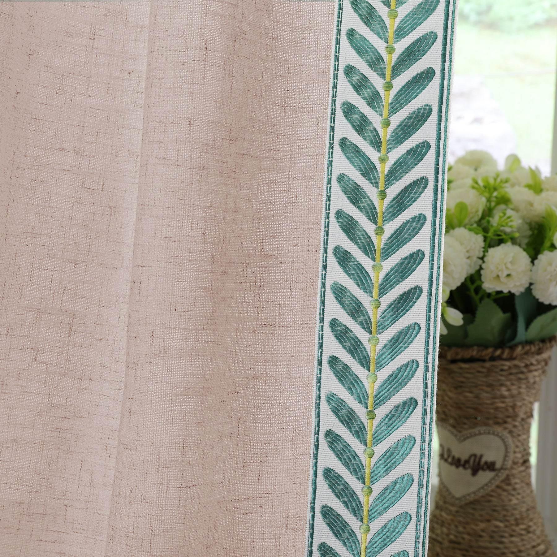 1908 Linen Blend Unlined Breathable & Natural Curtain Pinch Pleat with Trim Border - Cololeaf -- #0 Snow White