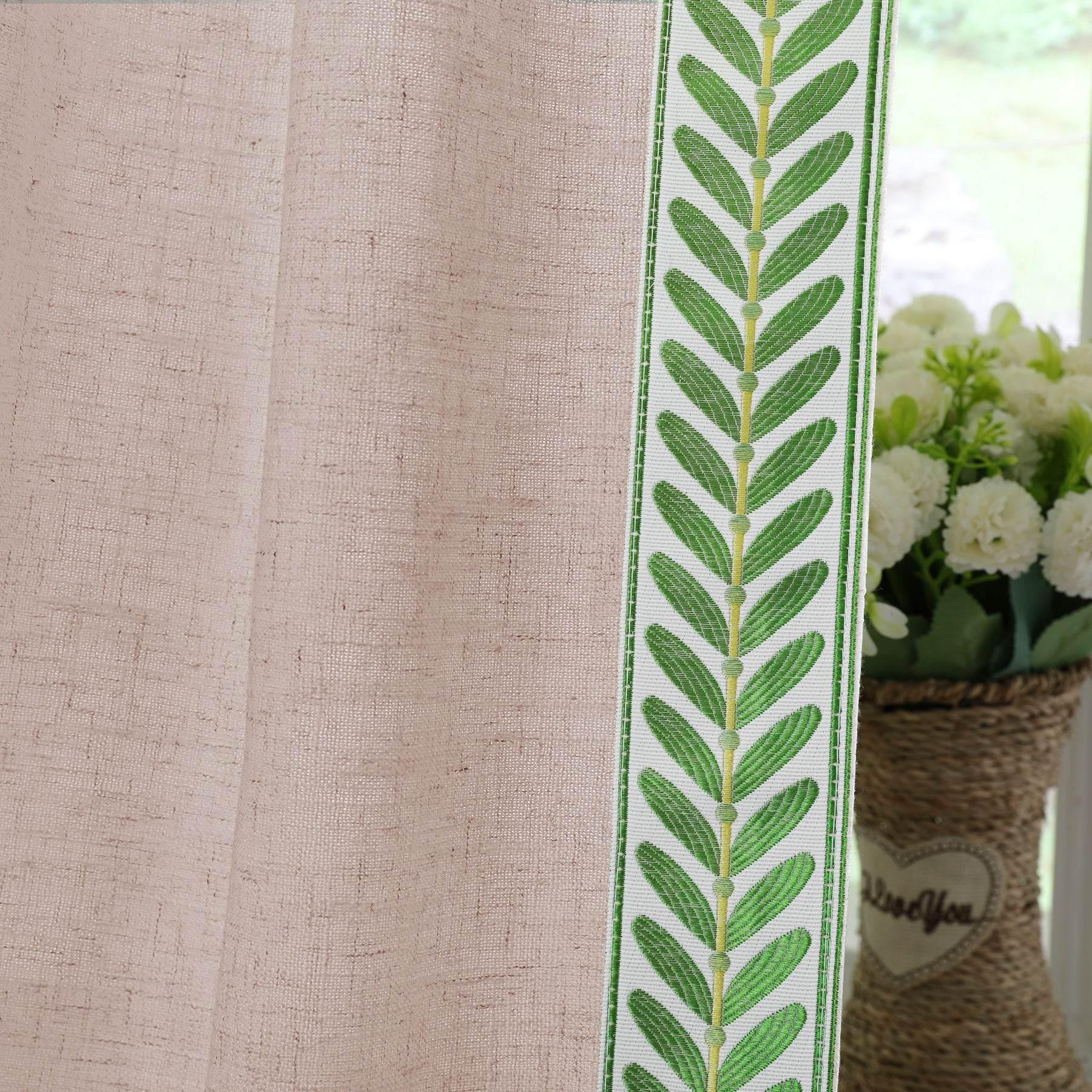 1908 Linen Blend Unlined Breathable & Natural Curtain Pinch Pleat with Trim Border - Cololeaf -- #0 Snow White