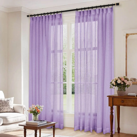 B01 Linen Textured Airy Sheer Curtain Pinch Pleat - Cololeaf -- #30 Light Grey